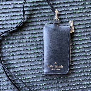 New KATE SPADE Staci Black Leather Card Case Lanyard WLR00139 $99